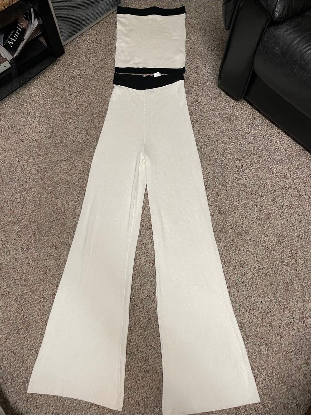 Forever 21 Sweater knit black and white 2 pc flare leg tube top/pant lounge set